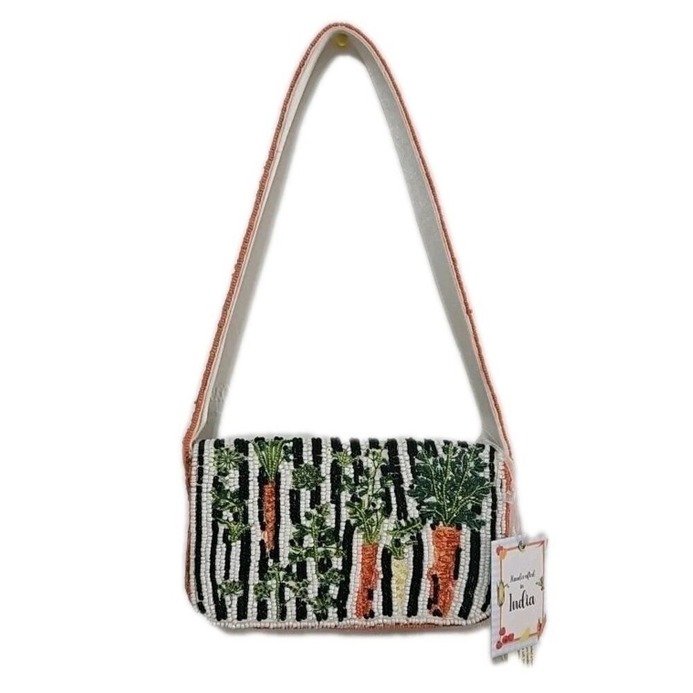 Beaded Handbag Handcrafted in India Carrot Cake Striped Beaded Bag Viral TikTok